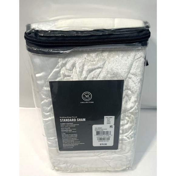 Martha Stewart Collection Wedding Rings Pieced Standard Sham White Ivory Cream - Picture 3 of 11